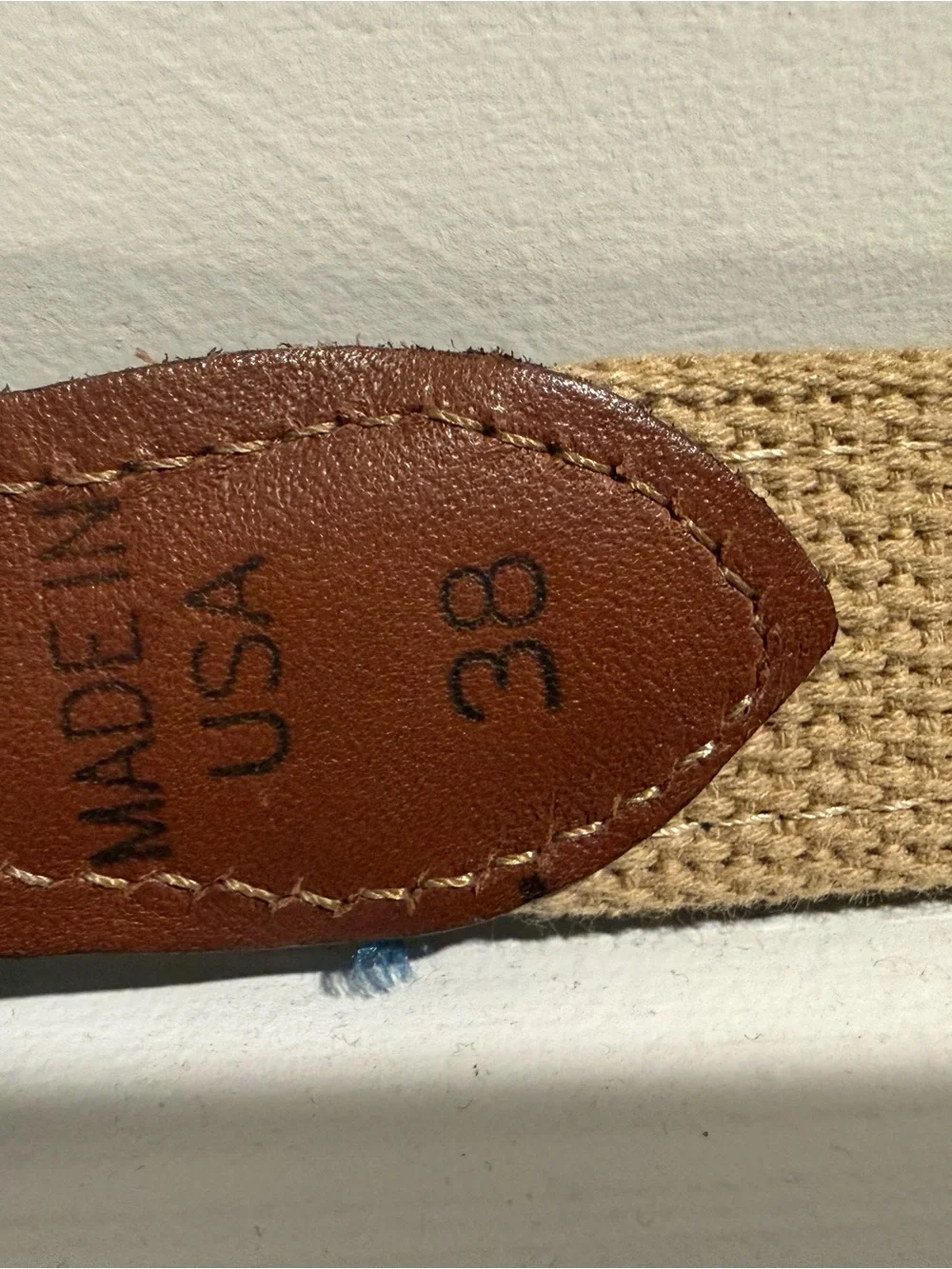 Brown Leather-Trim Navy Embroidered Men’s Belt with Gold Buckle